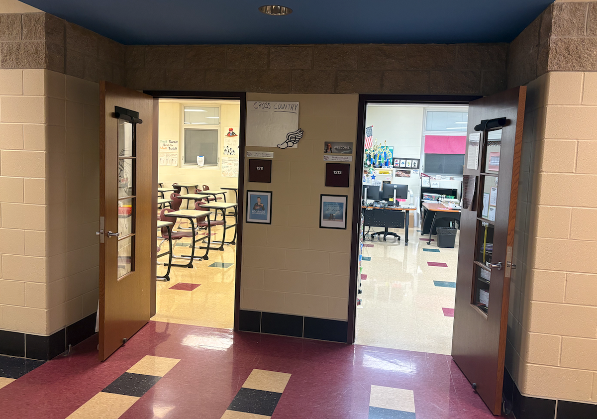 image showing two classrooms, one with new lighting